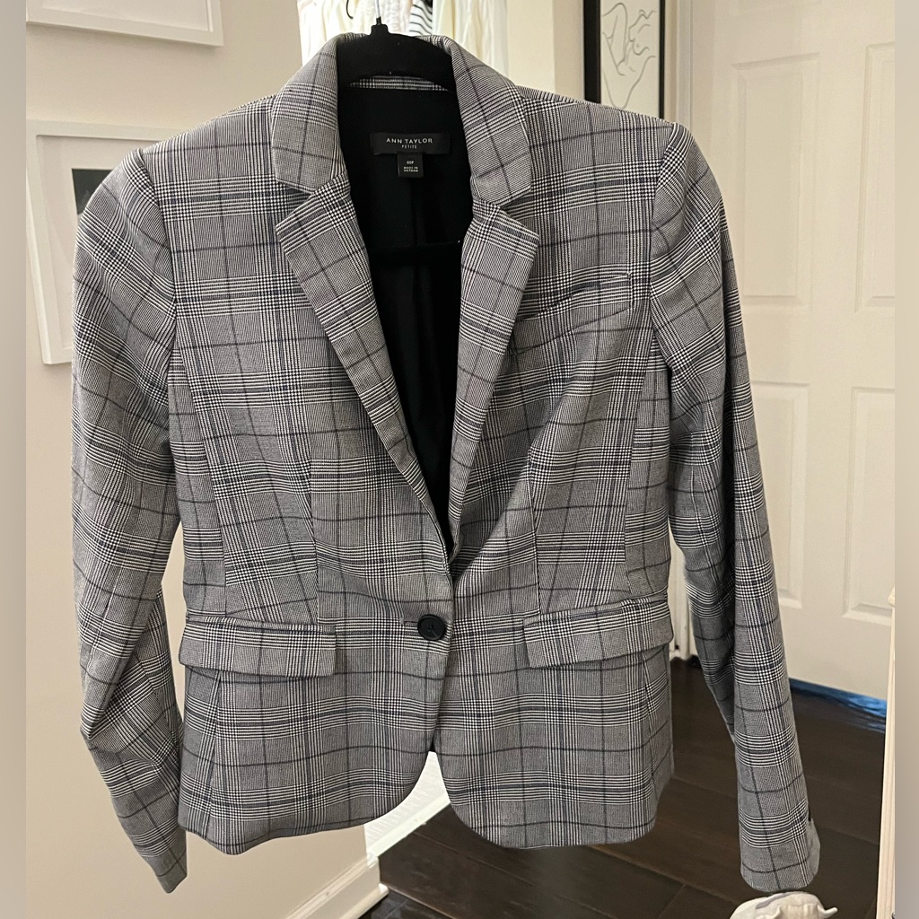 Ann Taylor Petite Blazer Houndstooth Glen Plaid Size 00p